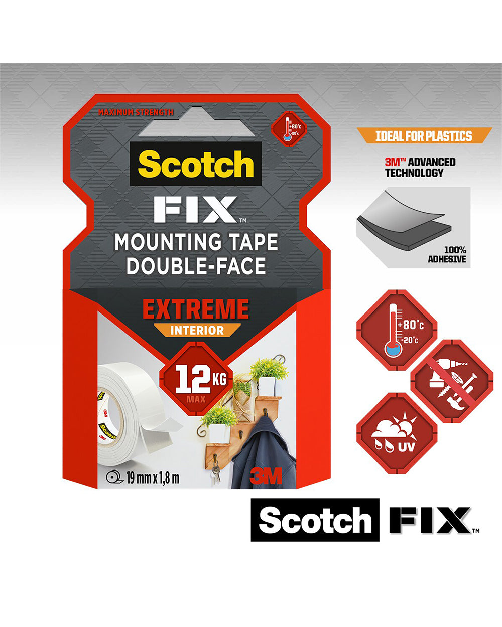 Scotch Extreme Interior Mounting Tape 19mm x 1.8 Meter PGS05-1918-P