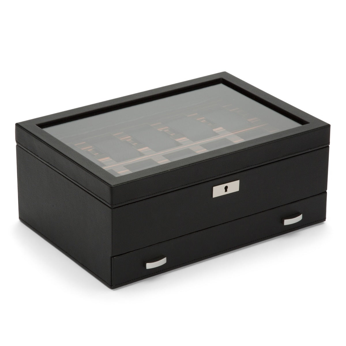 Wolf Roadster 10 pc Watch Box with Drawer Black Ebony Macassar