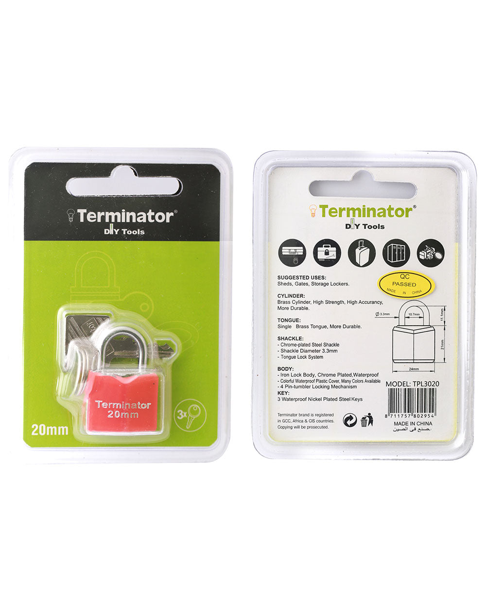 Terminator brand Pad Lock 20mm Red