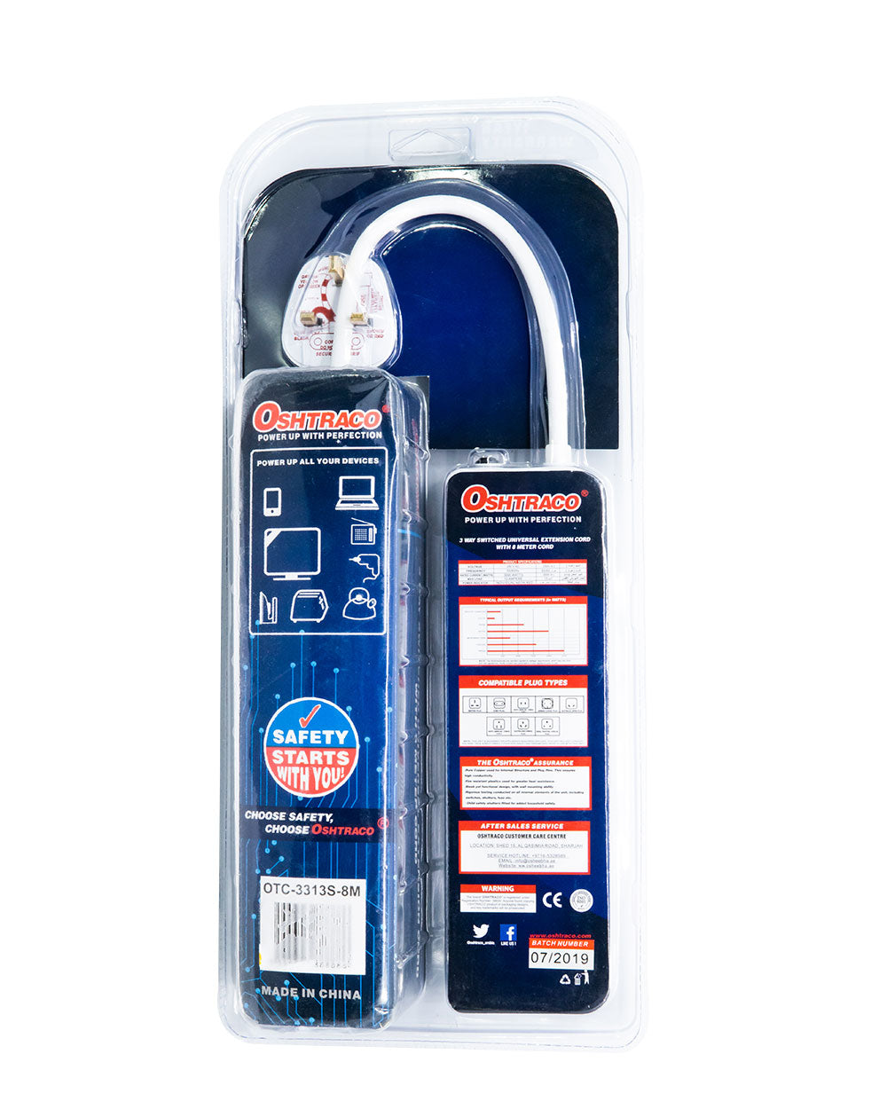 Oshtraco 3 Way Switch Universal Extension Cord With 8m Wire