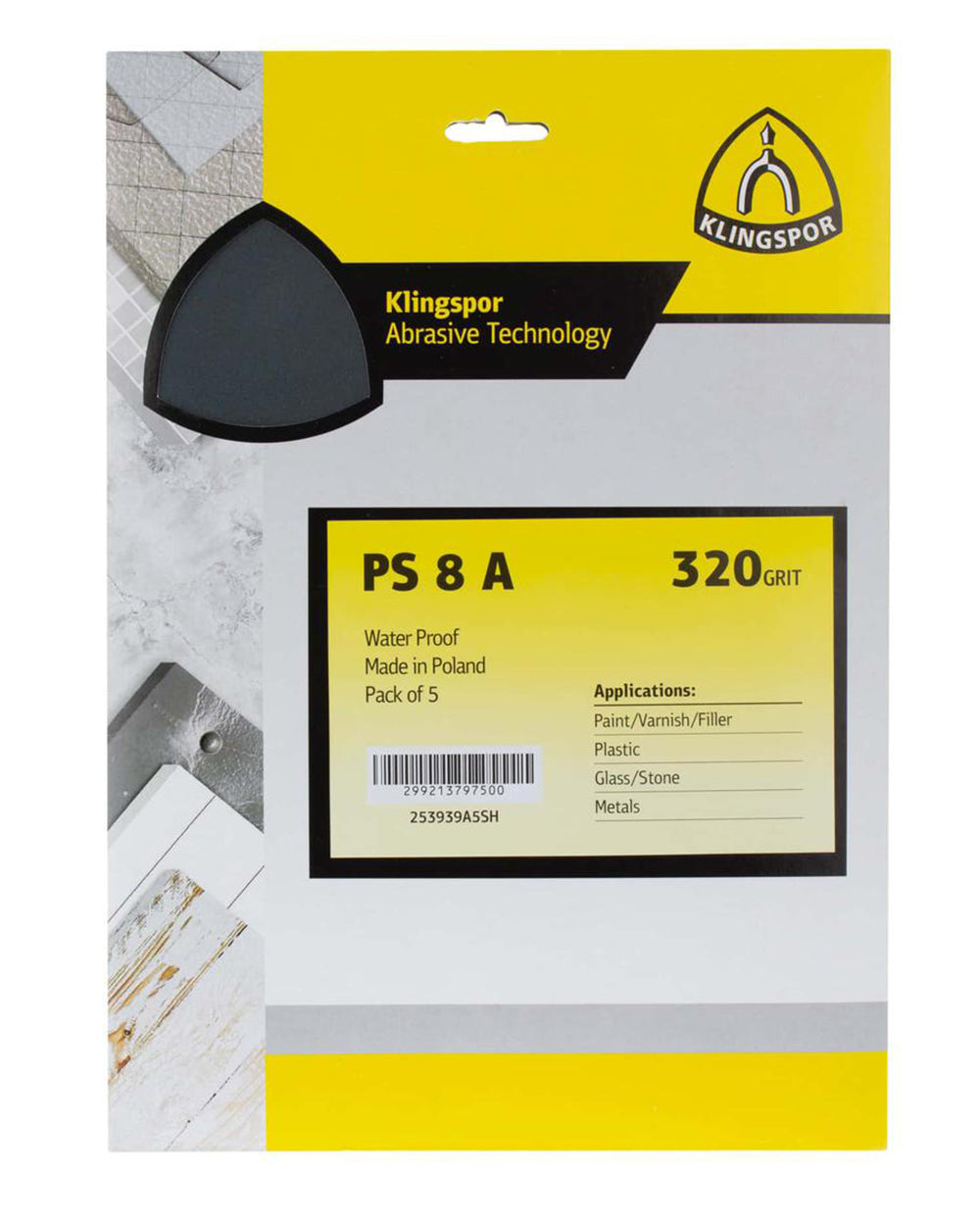 Klingspor Waterproof Sandpaper Sheet 320 Grit Pack of 5