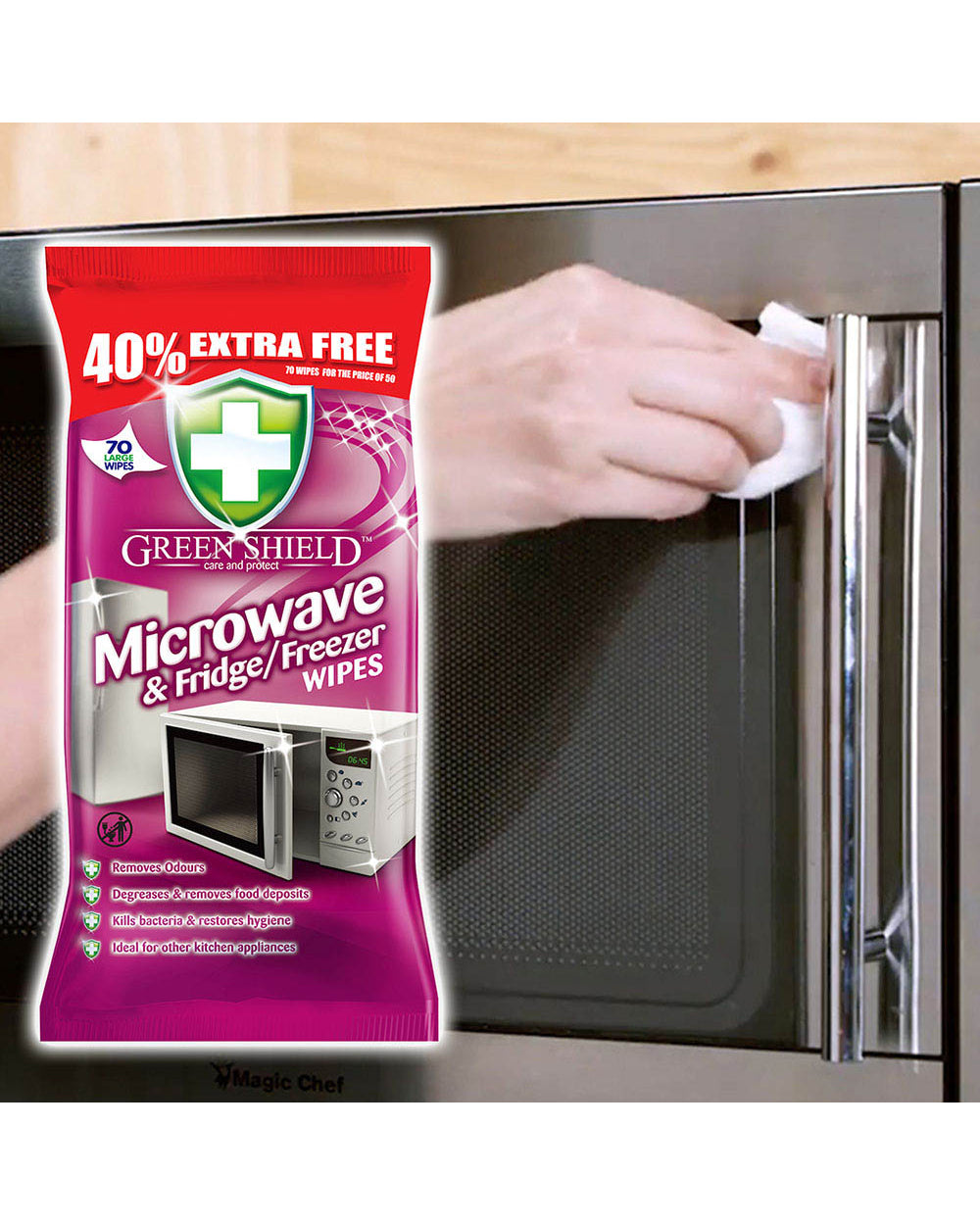 Green Shield Microwave, Fridge and Freezer Cleaner Wipes 70 Pieces