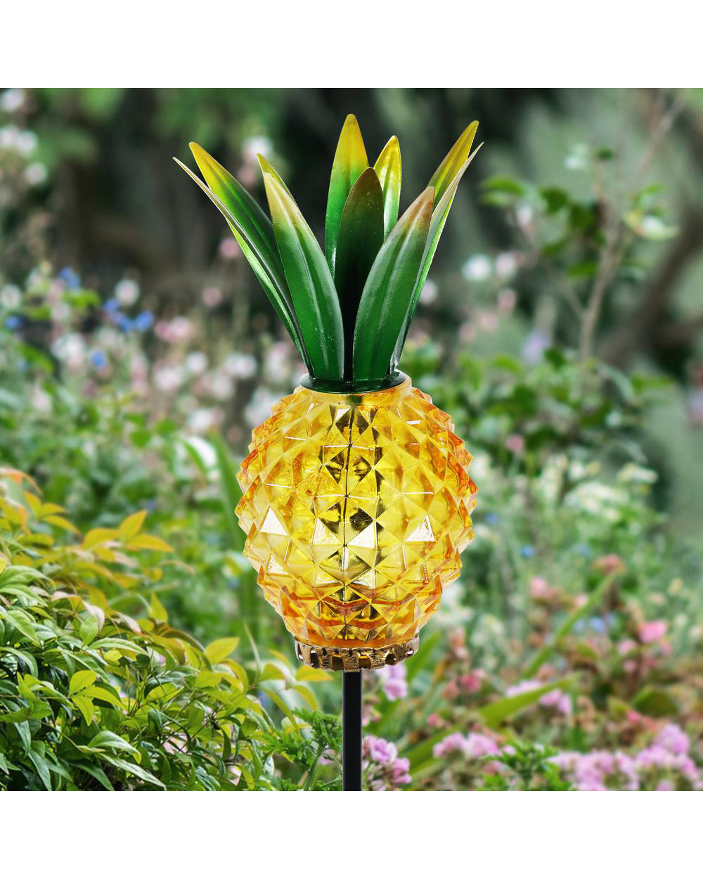 Exhart Solar Metal and Glass Pineapple Garden Stakes Yellow