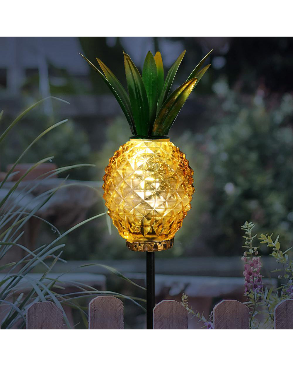 Exhart Solar Metal and Glass Pineapple Garden Stakes Yellow