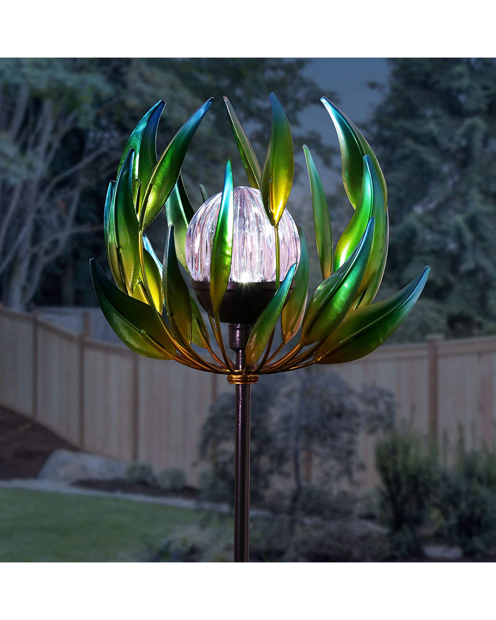 Exhart Solar Kinetic Spinning Petals with Crackle Ball Garden Stake Green