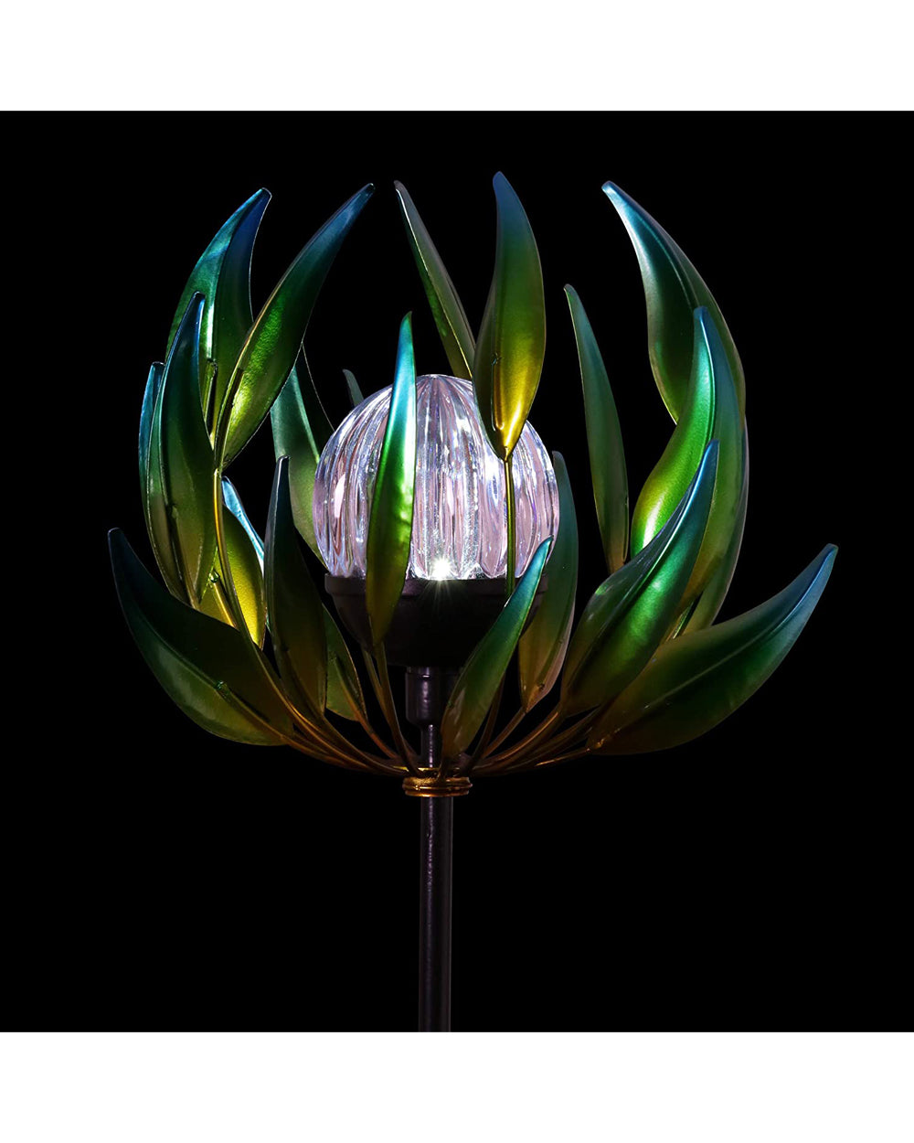 Exhart Solar Kinetic Spinning Petals with Crackle Ball Garden Stake Green