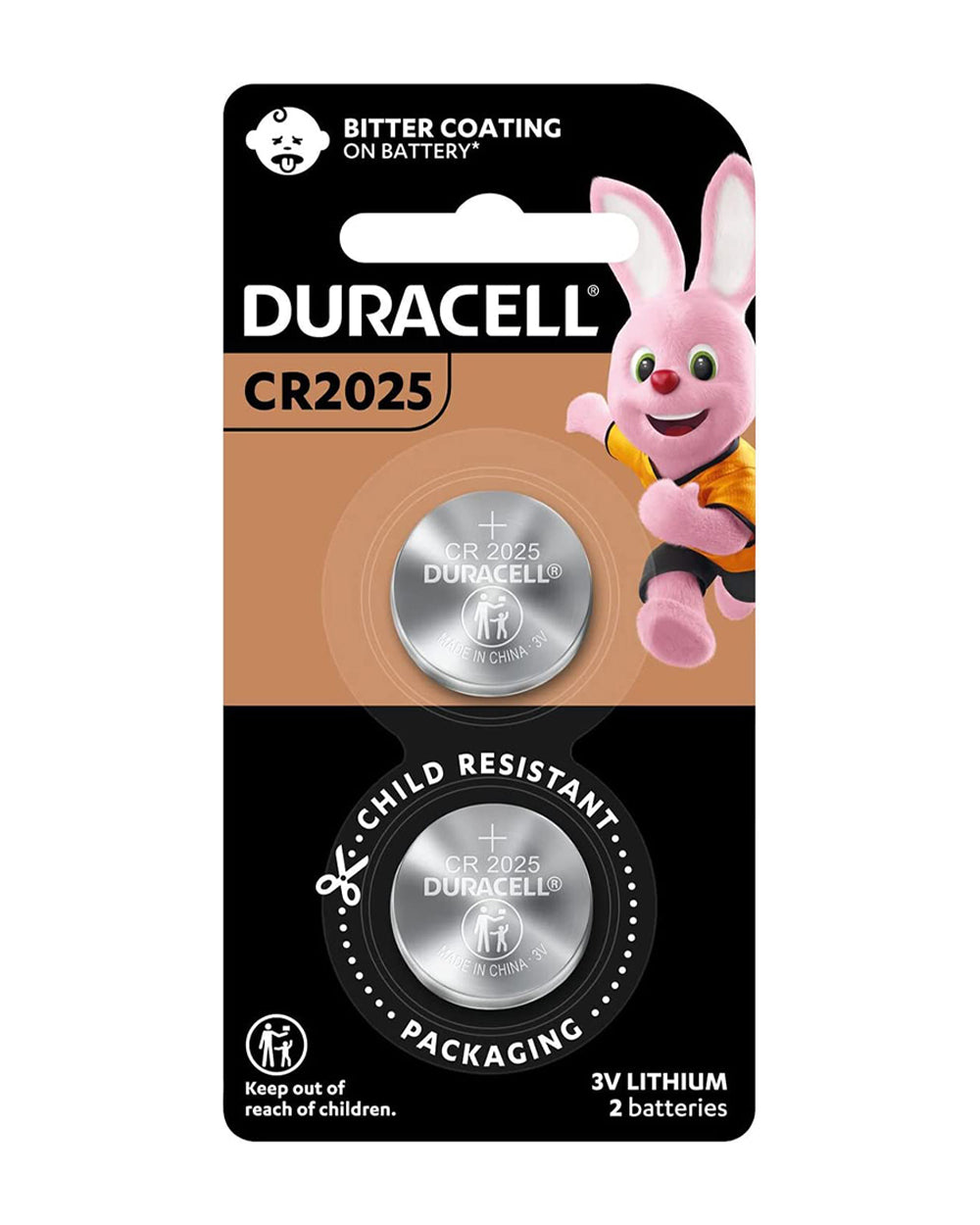 Duracell 3V Lithium Coin CR2025 Battery Pack of 2