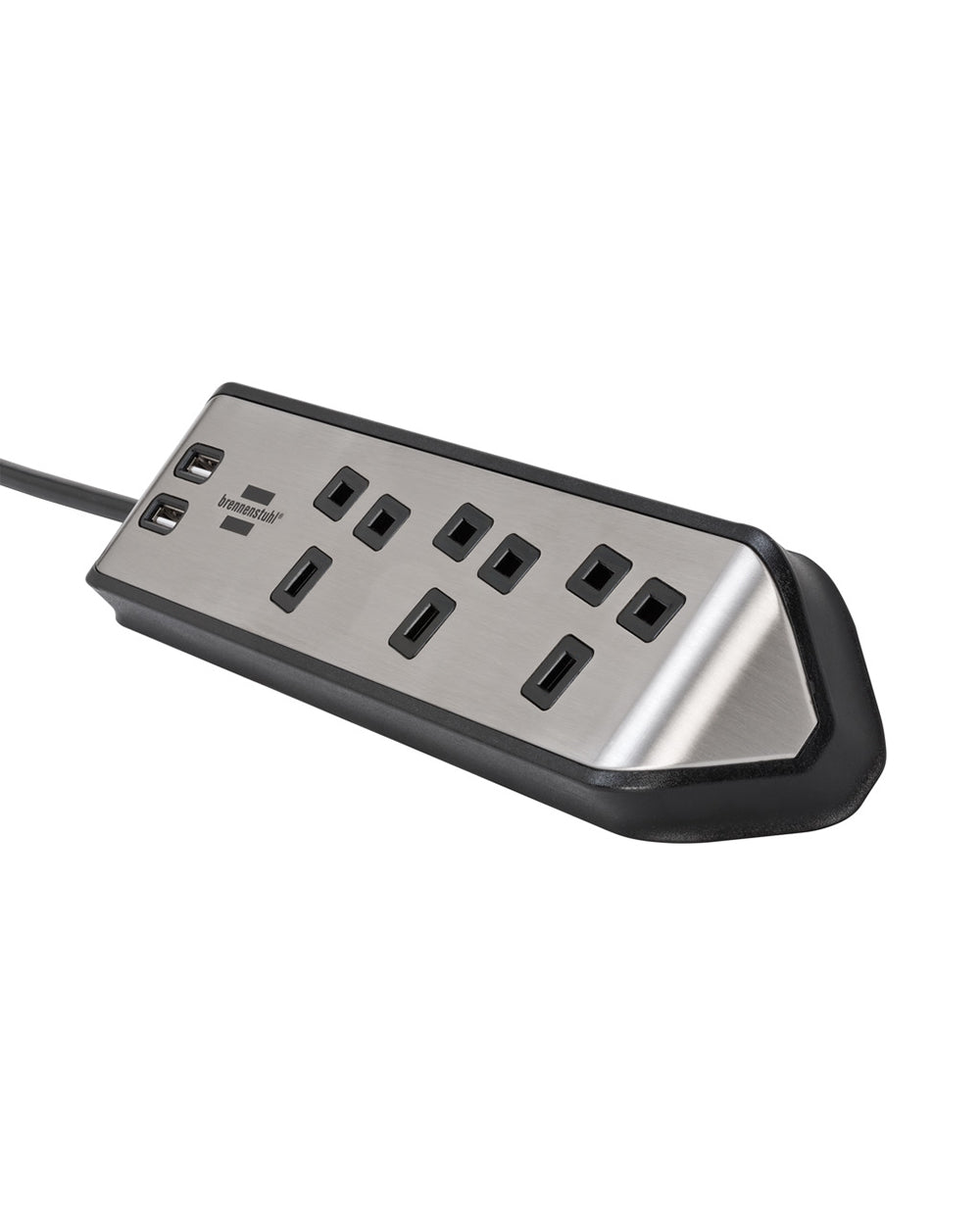Brennenstuhl 3 Way Corner Extension Socket with 2 Way USB A Socket 2 Meter Cable Black