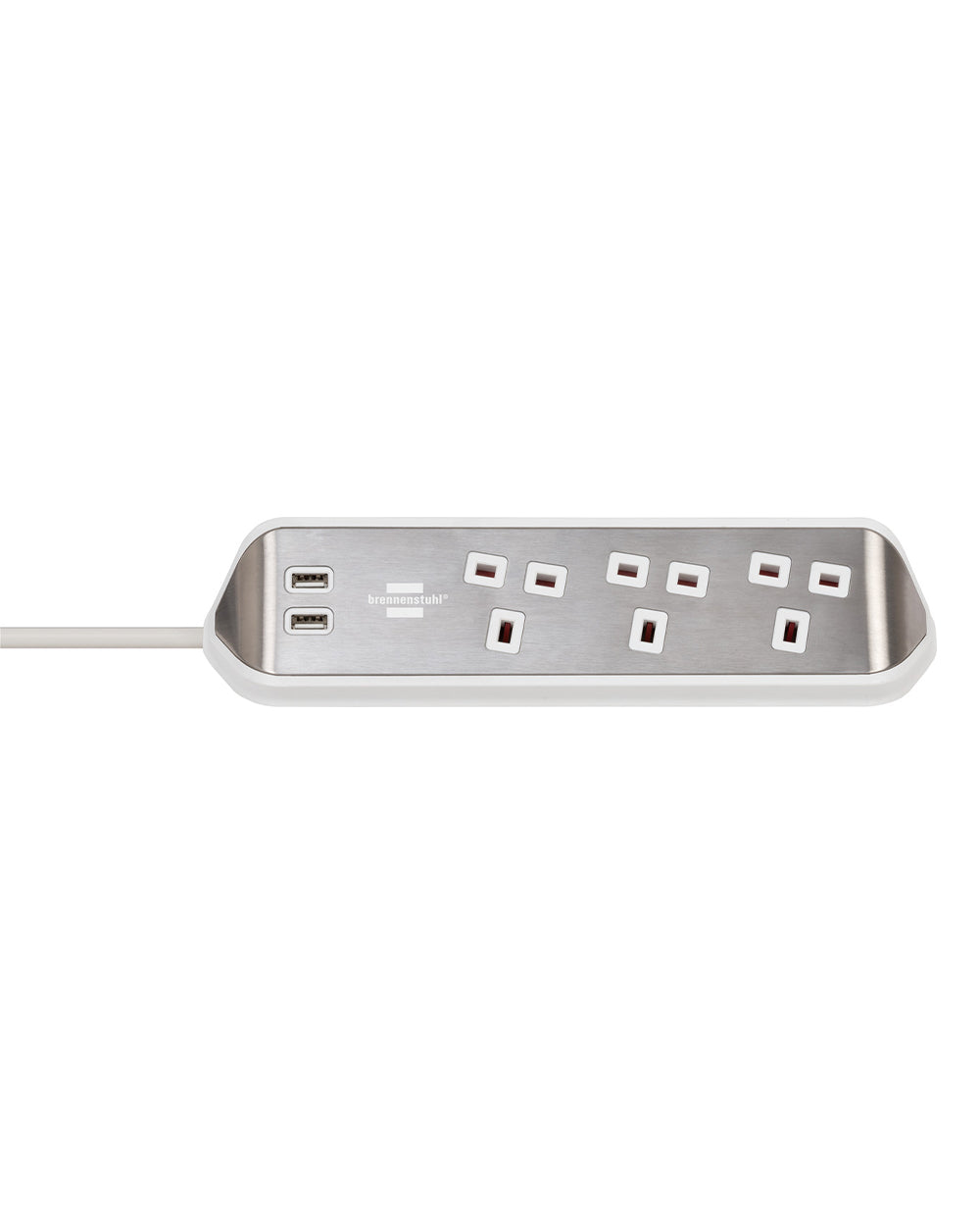 Brennenstuhl 3 Way Corner Extension Socket with 2 Way USB A Socket 2 Meter Cable White