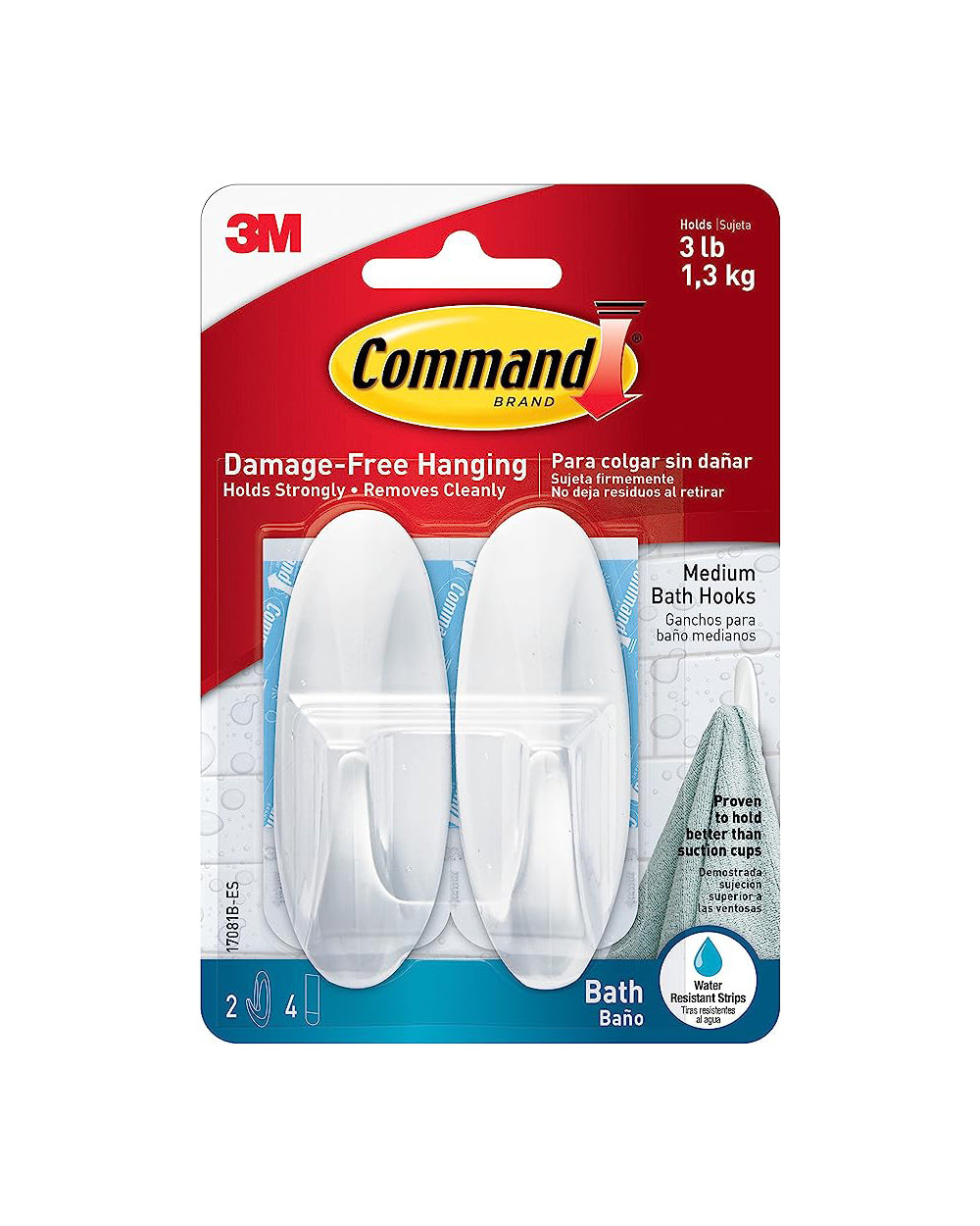 Command Designer Hook With Bath Strips Medium 2 Hooks+ 4 Strips