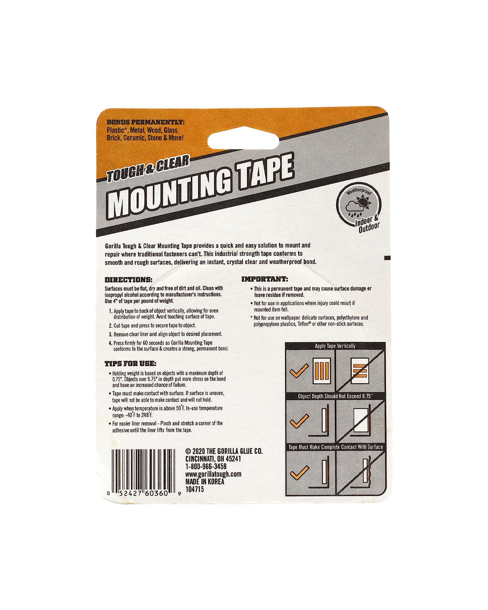 Gorilla Tough & Clear Double Sided Adhesive Mounting Tape, Extra Large 1 inch x 4.1 Yard