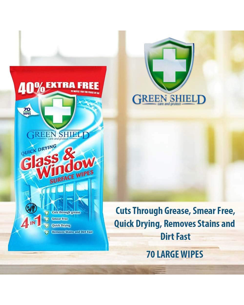 Green Shield 70 Wipes Glass & Window