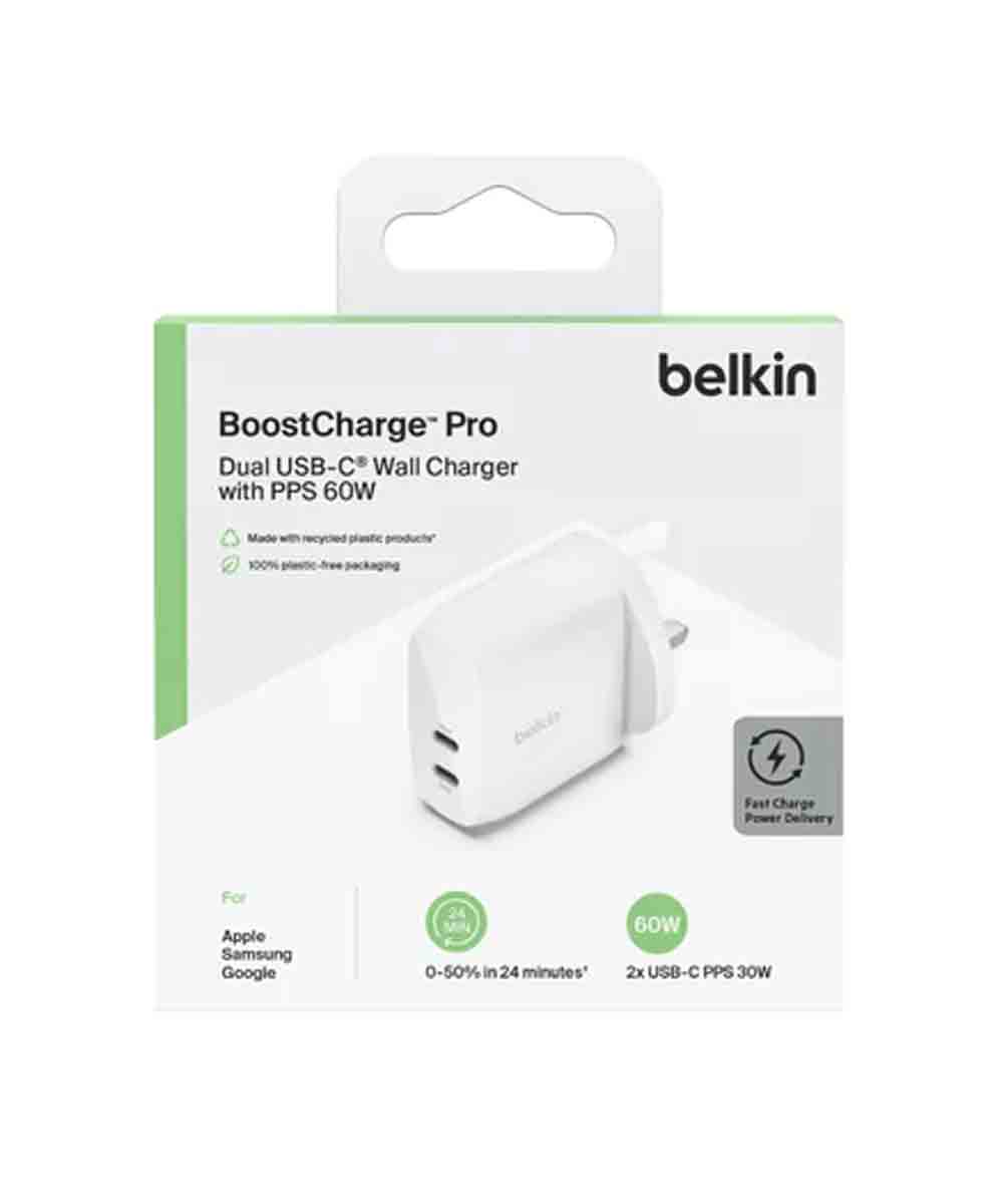 Belkin Wall Charger With PPS 2X USB-C 30W + 30W White