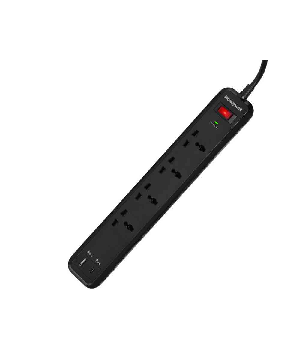 Honeywell 4 Out Surge Protector Extension PD18W With USB Black