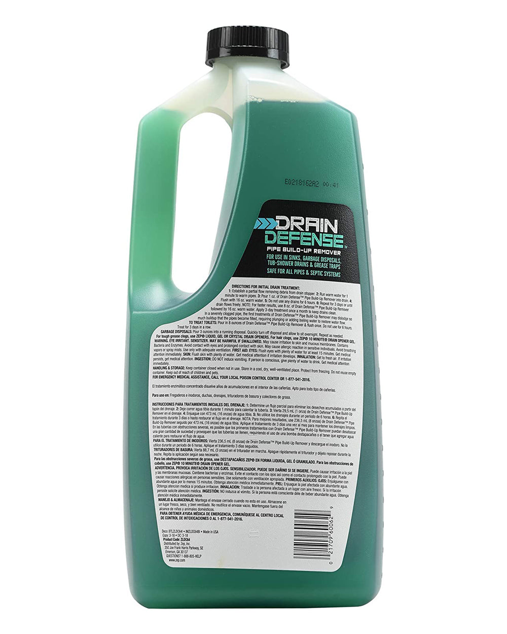 Zep 64oz Drain Defense Pipe Build Up Remover