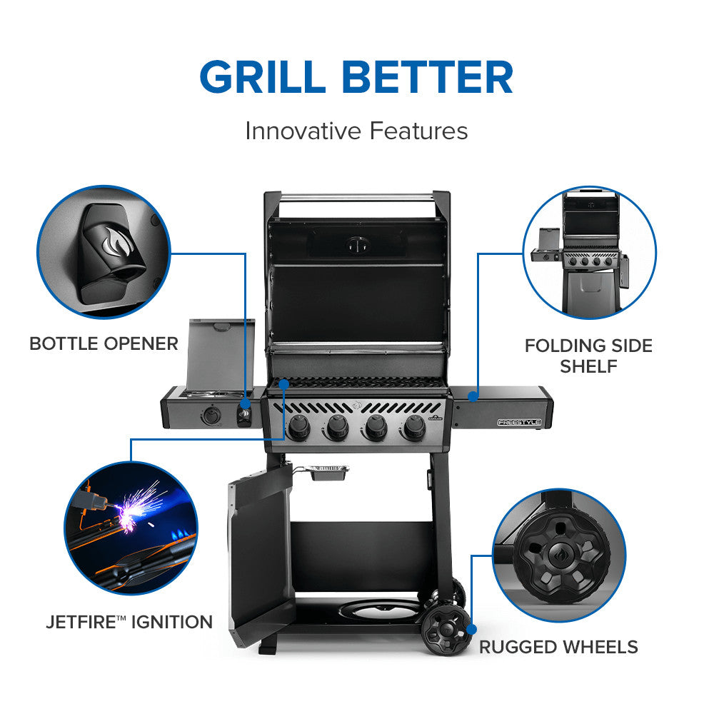 Napoleon Freestyle 425 Propane Gas Grill With Range Side Burner, Graphite