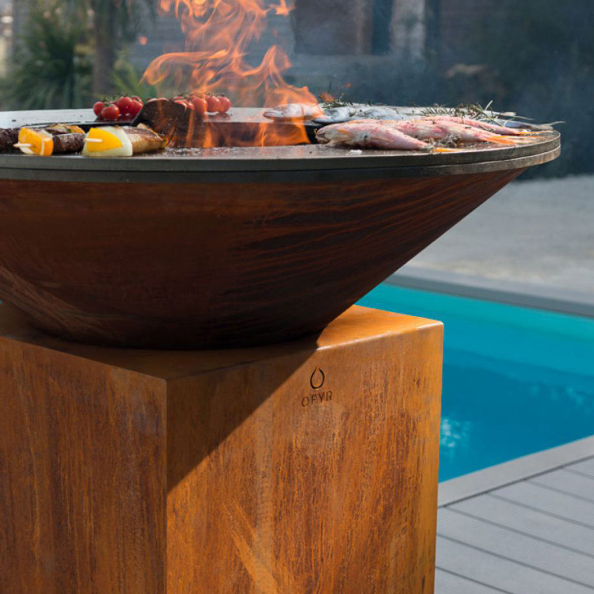 OFYR Classic Corten 100 Wood-Fired Outdoor Grill & Fire Pit – Premium Steel BBQ Plancha Cooking Station