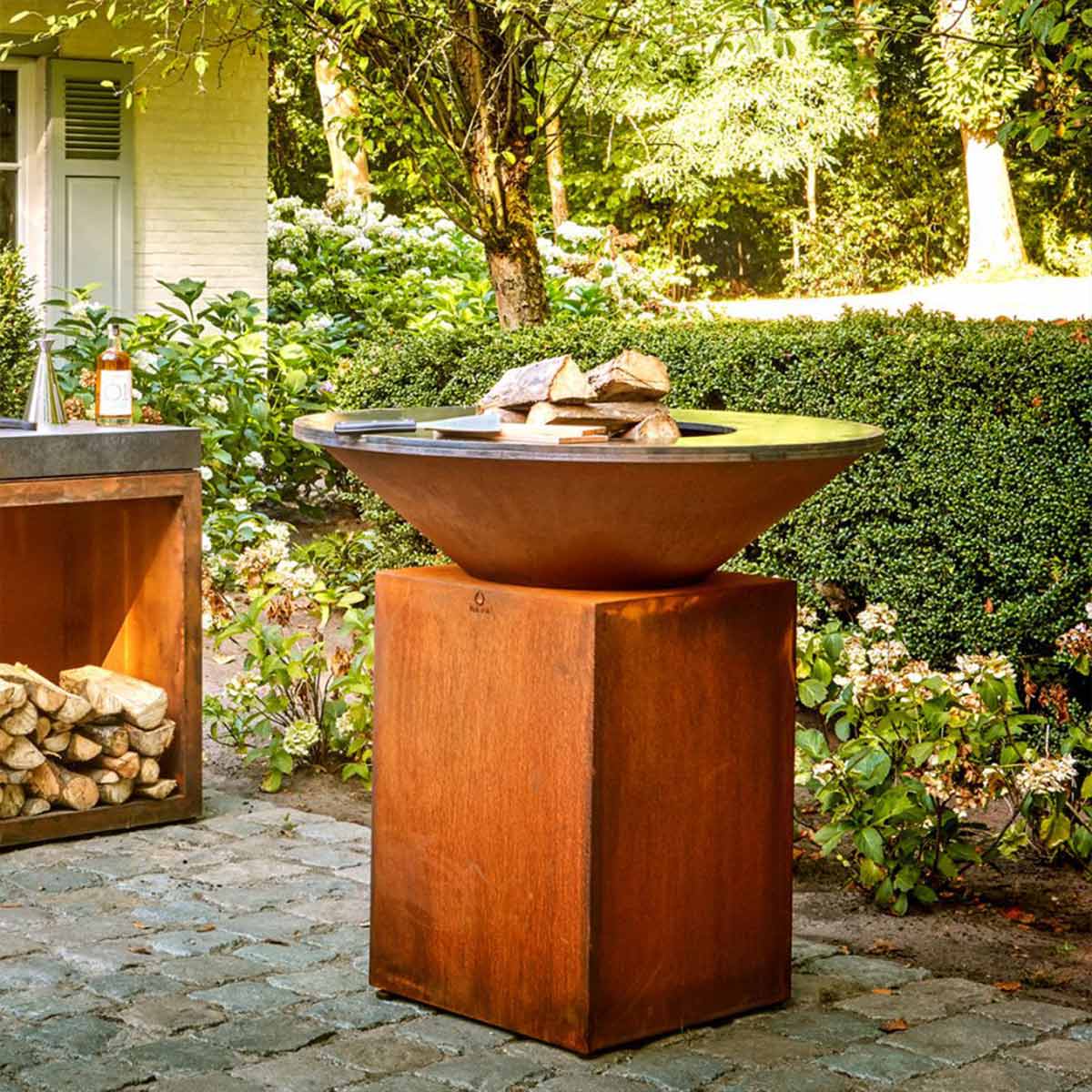 OFYR Classic Corten 100 Wood-Fired Outdoor Grill & Fire Pit – Premium Steel BBQ Plancha Cooking Station