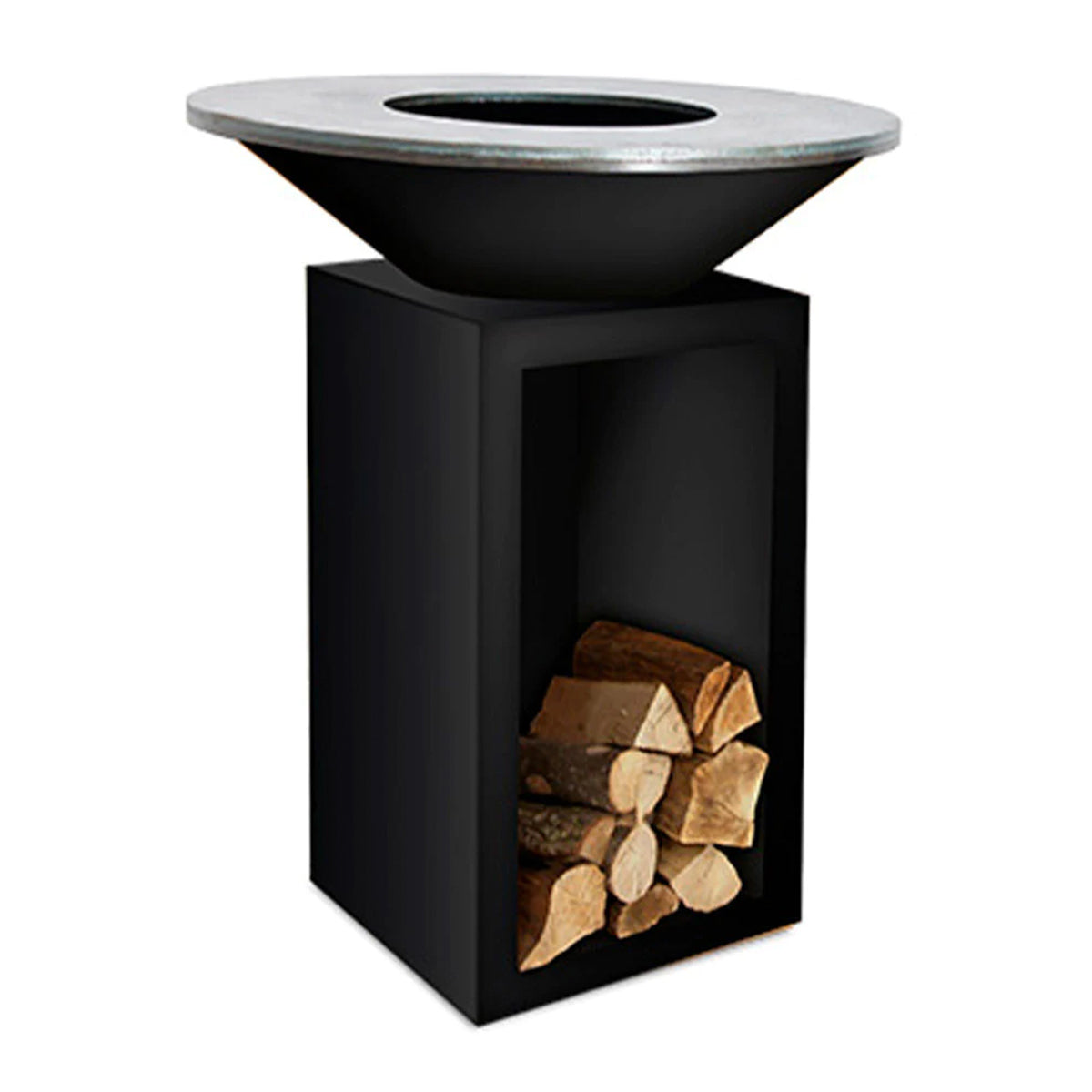OFYR Classic Storage Black 85 Wood-Fired Outdoor Grill & Fire Pit – Compact Plancha BBQ with Built-In Log Storage