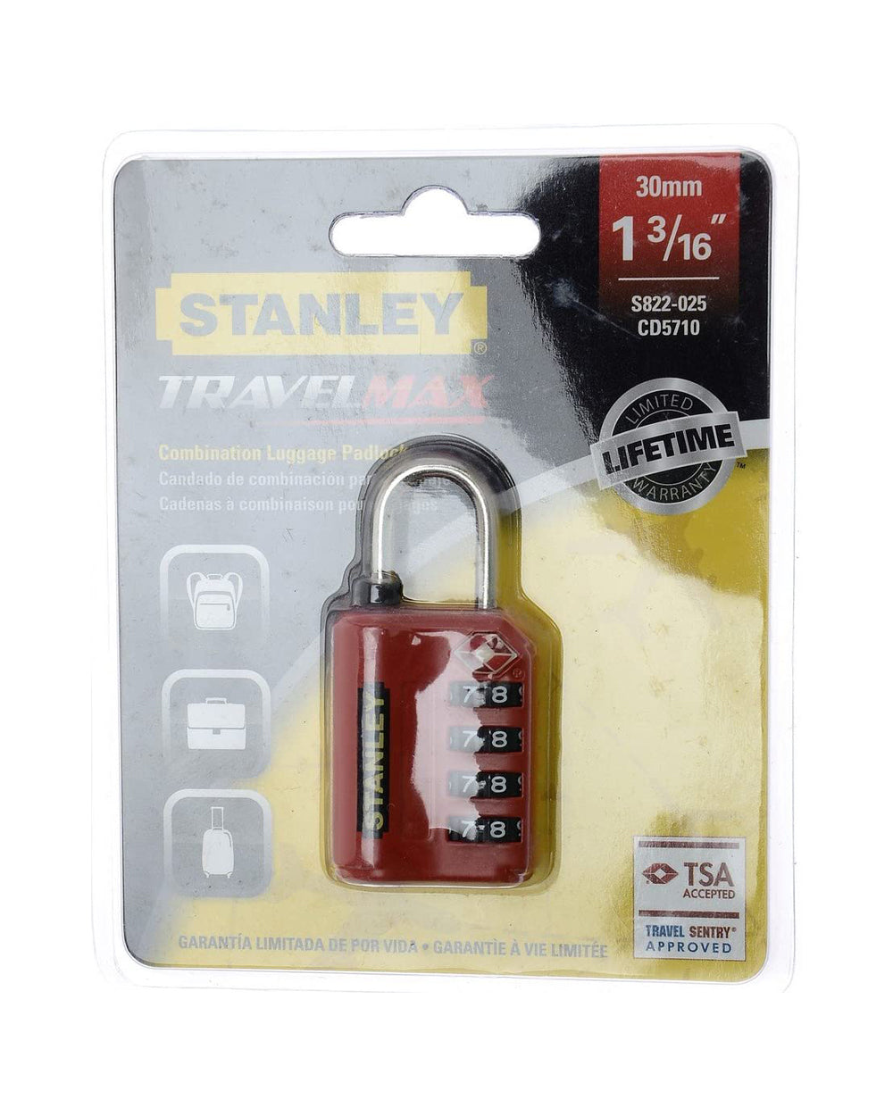 Stanley Zinc Padlock 30mm 4 Digit Combination TSA Black