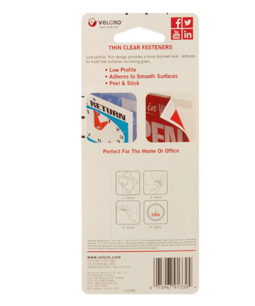 Velcro 7/8 Inches Thin Clear Squares Fasteners