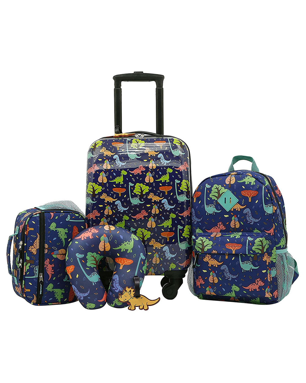 Travelers Club 5 Pieces Kids Luggage Set with 360° 4 Wheel Spinner System Dinosaur