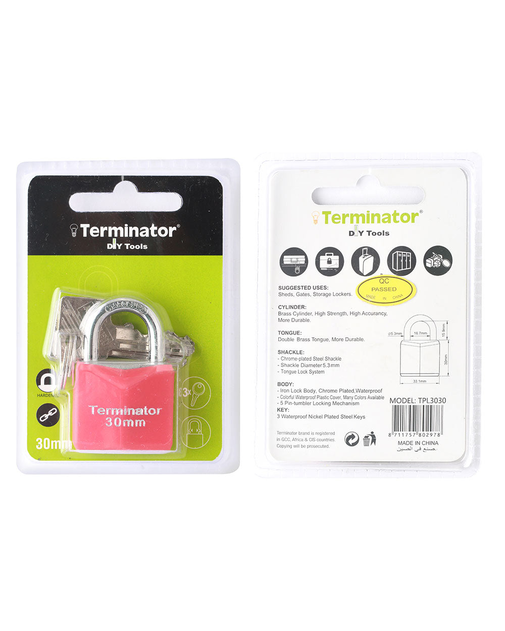 Terminator brand Pad Lock 30mm Red