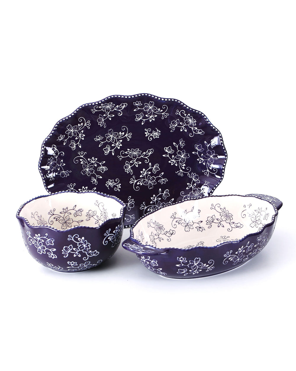 Temptations Floral Lace Side Series Set of 3 Piece Egg Plant