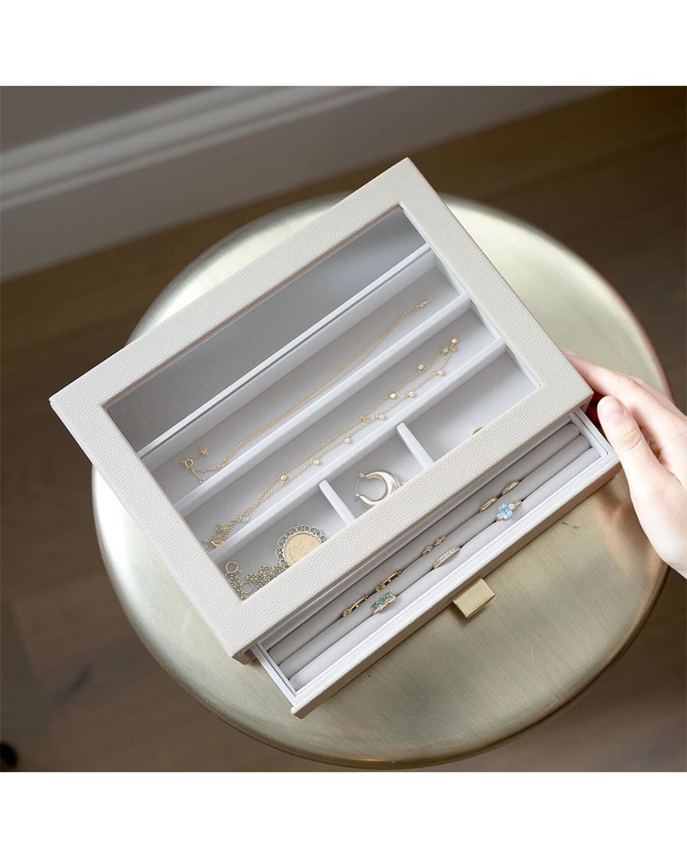 Stackers Classic Ring & Bracelet Drawer with Glass Lid Pebble Oatmeal