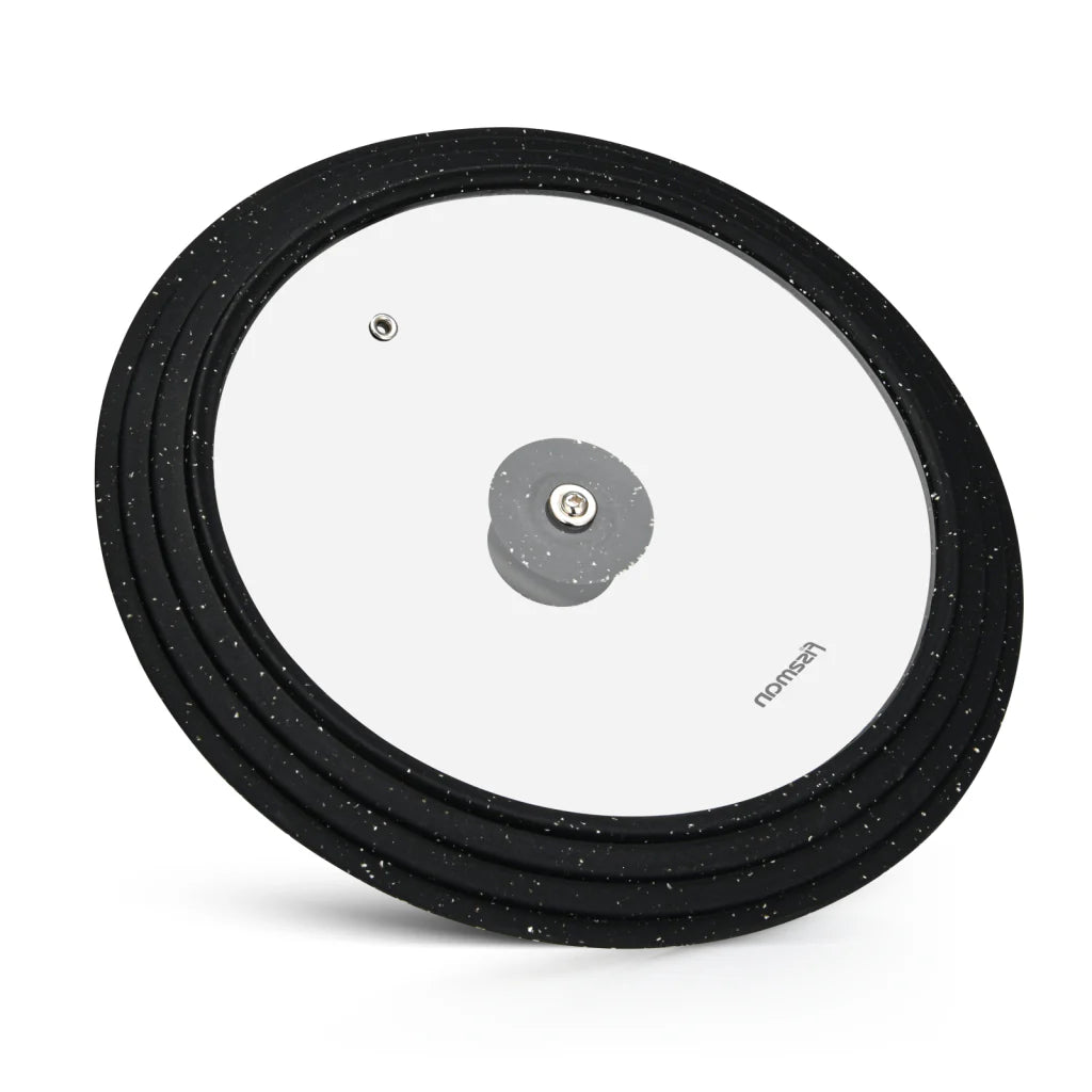Fissman Multi-Size Lid With Marble Silicone Rim Clear & Black 26/28/30cm
