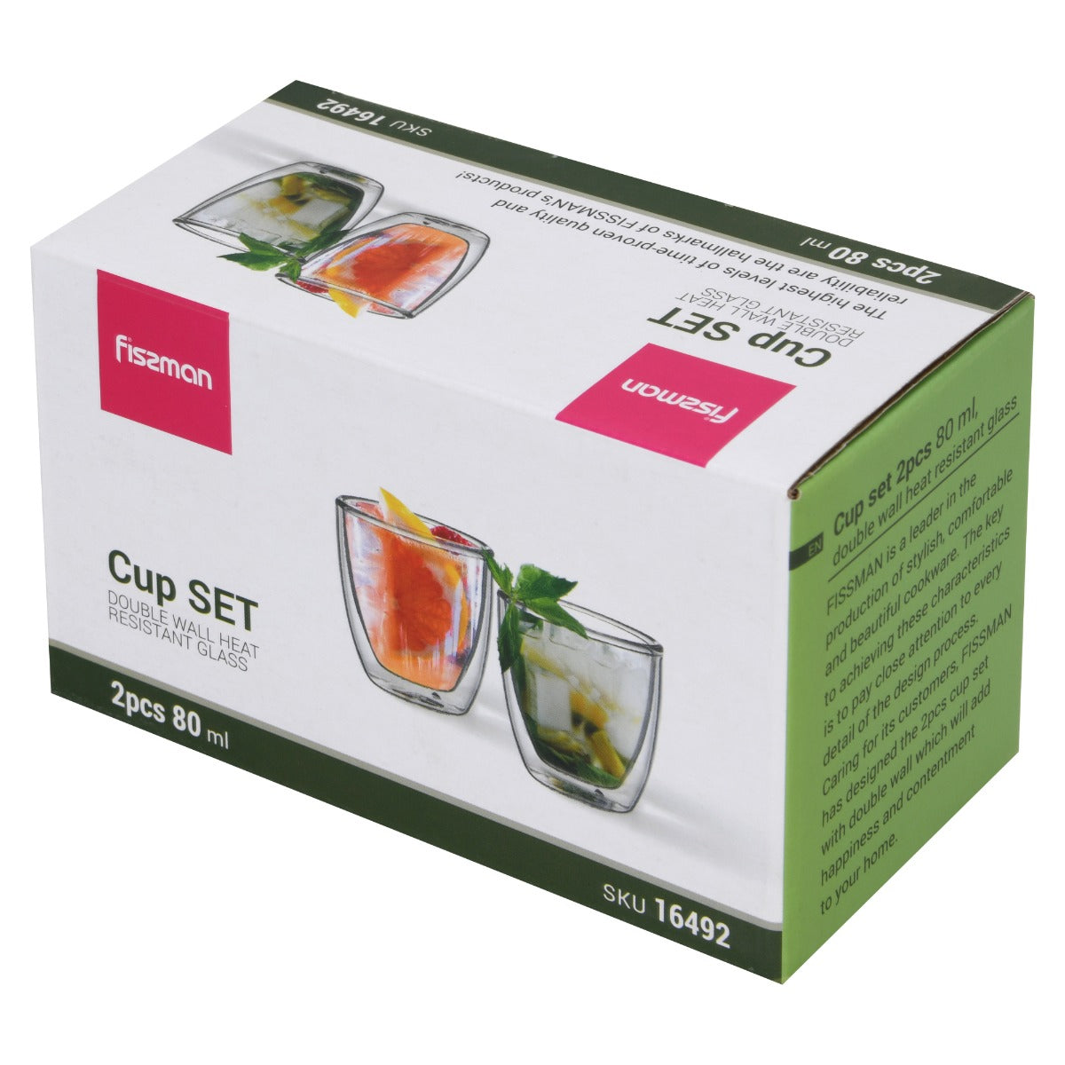 Fissman Set of 2 Double Wall Glasses 80ML Borosilicate Glass