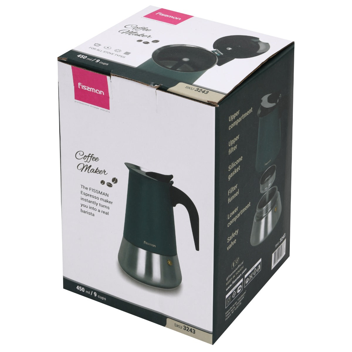 Fissman Stovetop Espresso Maker 450 ML For 9 Cups