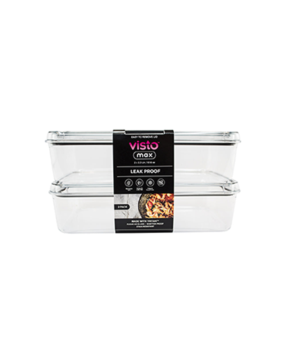 Visto Max 2.3 Liter Rectangle Storage Container Twin Pack with Clear Base & Lid