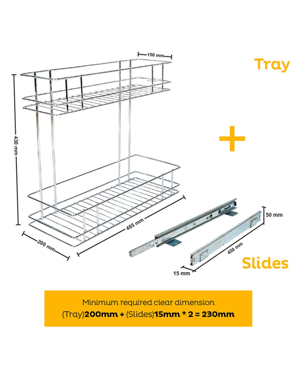 Tansel 2 Tier Detergent Pull Out with Slides (Bottom) W 200 x (Top) W 150 x H 430 x L 485 mm
