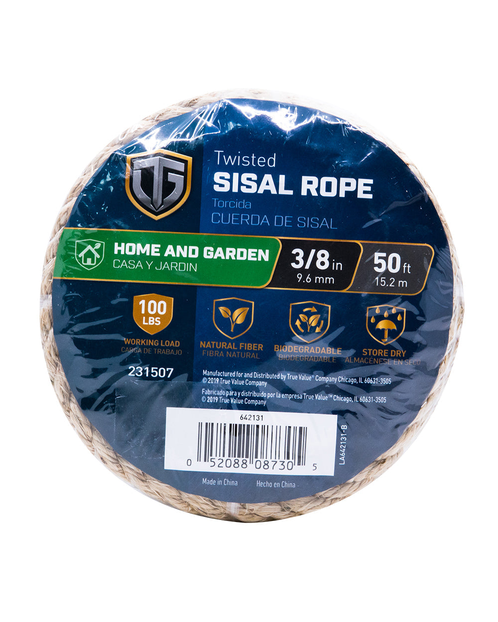 Tru-Guard 9.6mm x 15.2 Metre Natural Twist Sisal Rope