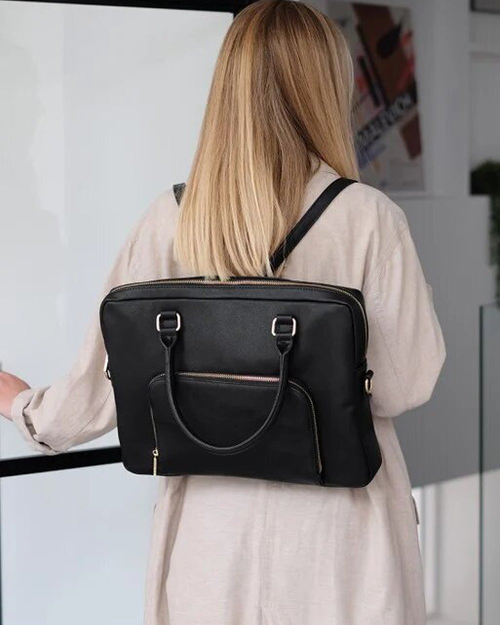 Stackers Laptop Bag Black Saffiano