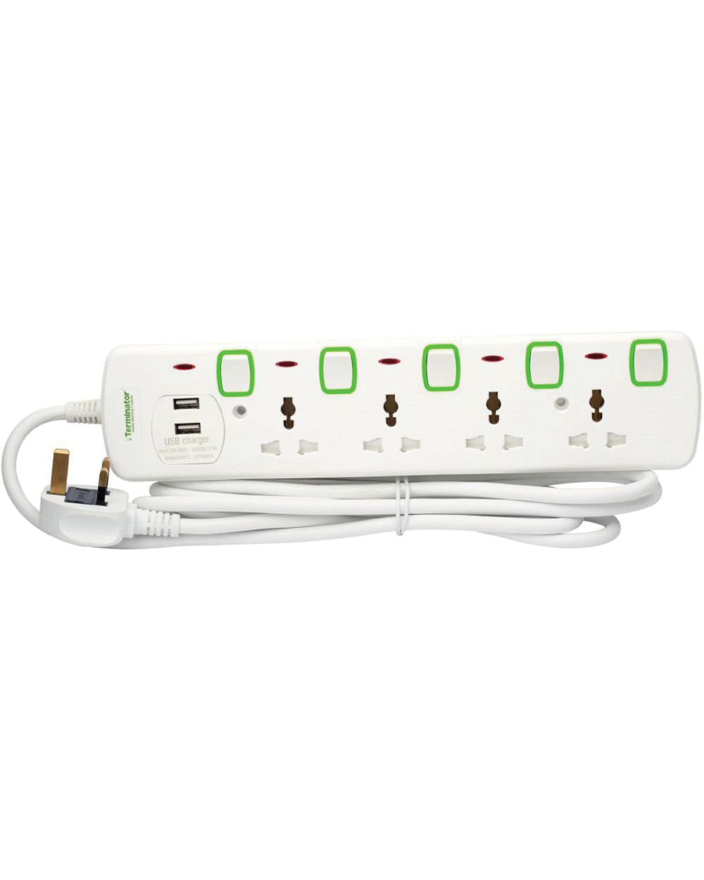 Terminator 4G + 2 USB Universal Extension Socket 3m