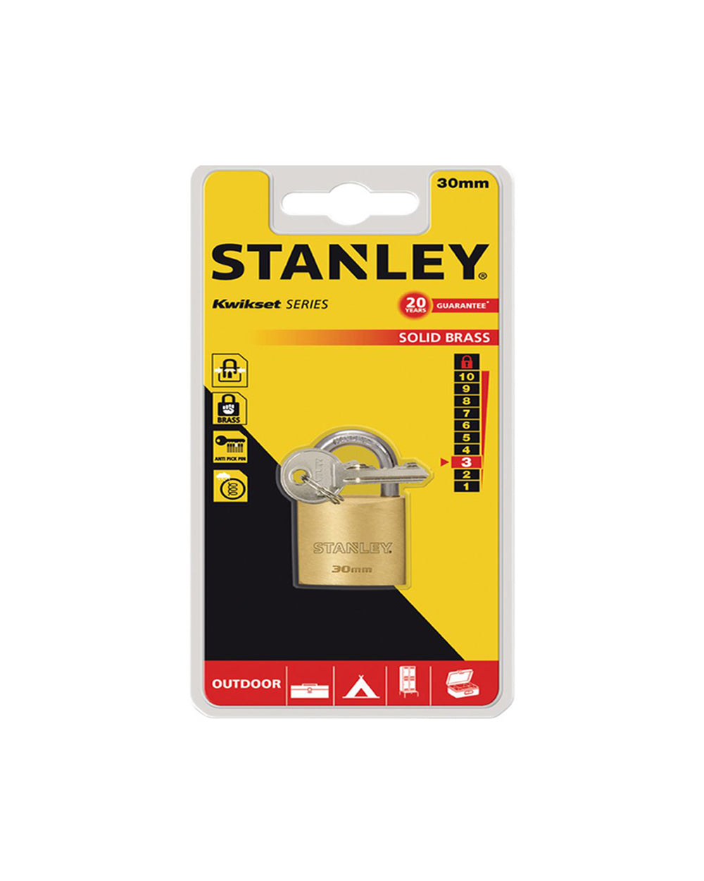 Stanley Brass Padlock 30mm Standard Shackle