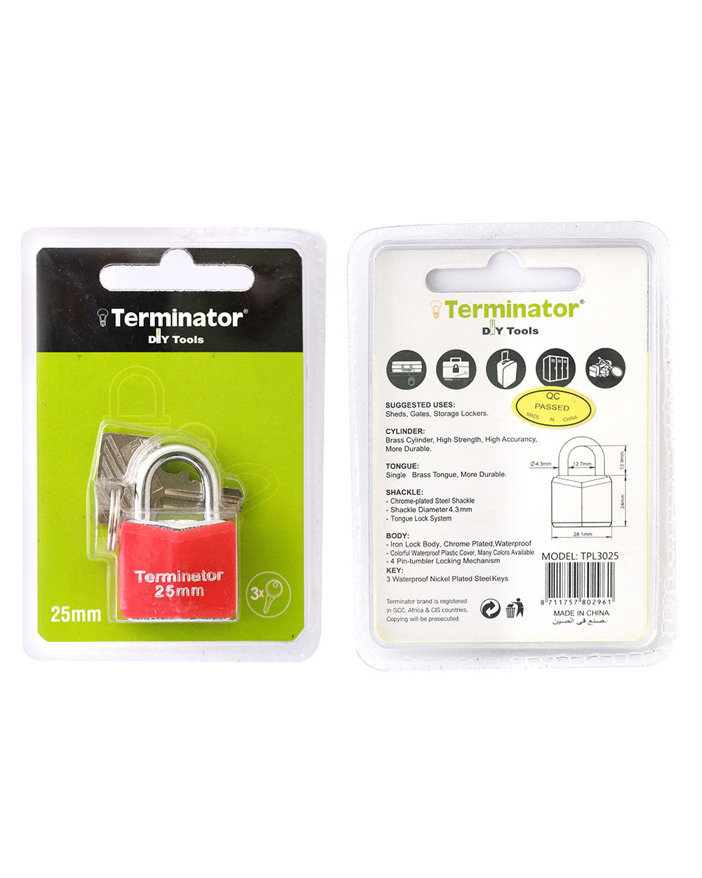 Terminator brand Pad Lock 25mm Red