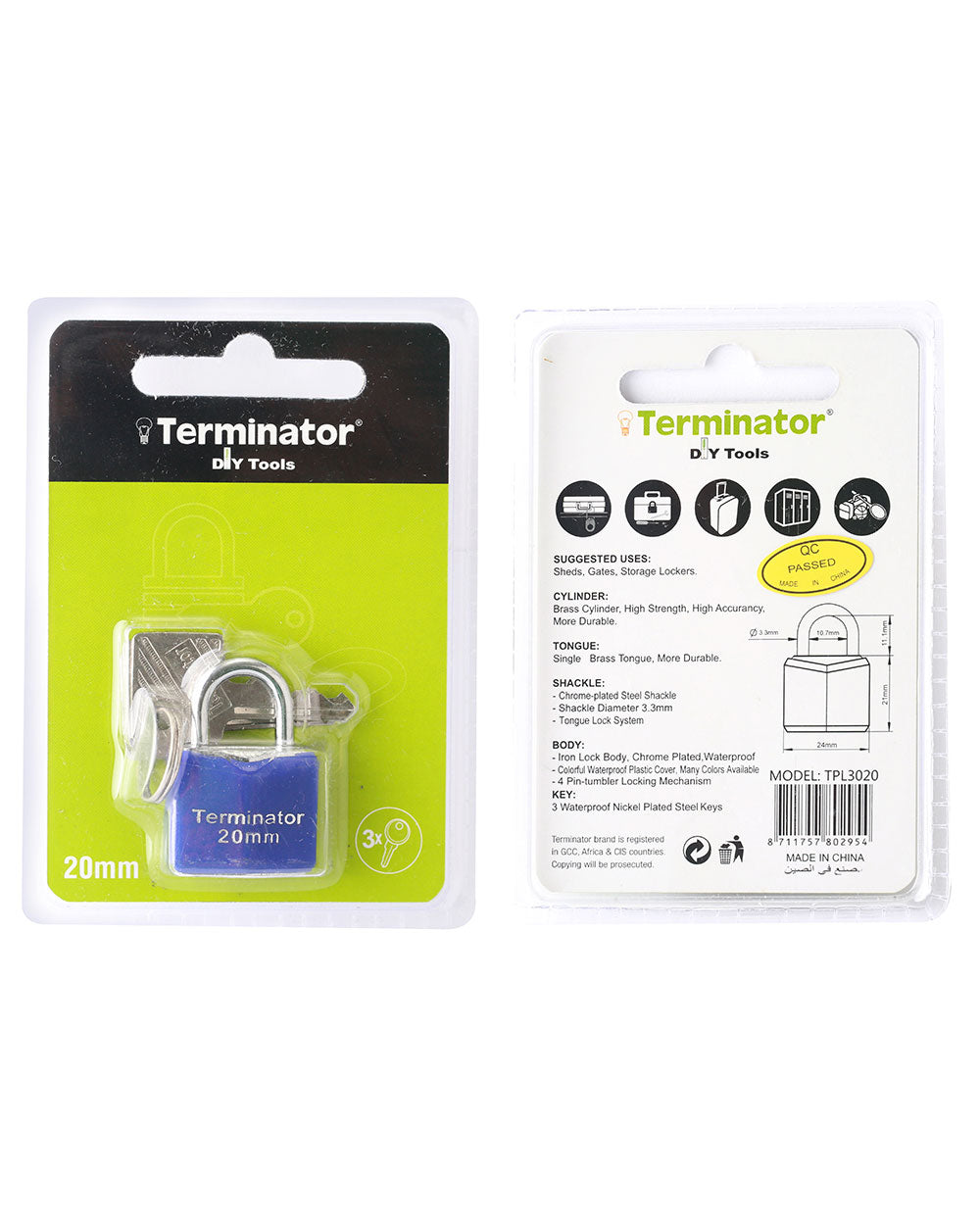 Terminator Pad Lock 20mm Blue