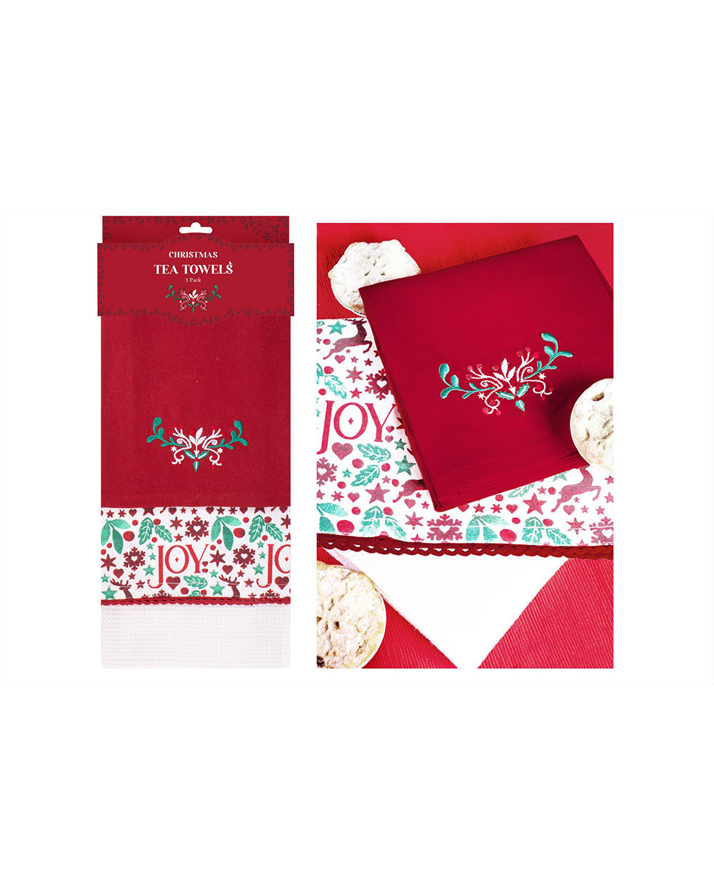 RSW Christmas Joy 3 Pack Tea Towel 50 x 70 cm