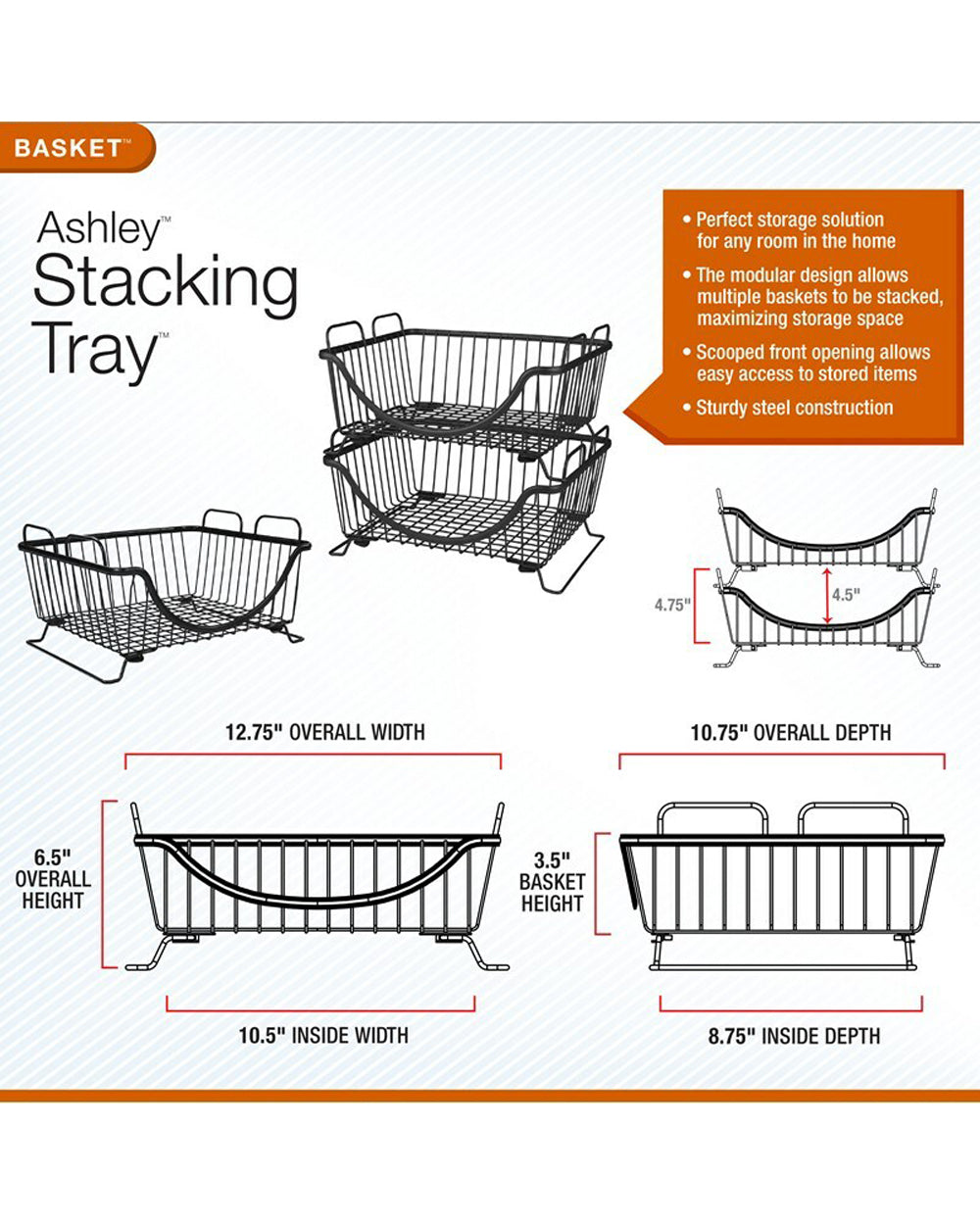 Spectrum Ashley Stacking Tray Satin Nickel Medium