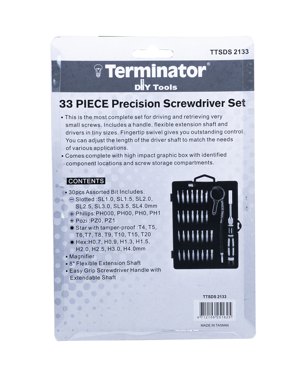 Terminator Screw Driver 33 Piece Precision Set With 8mm Flexi