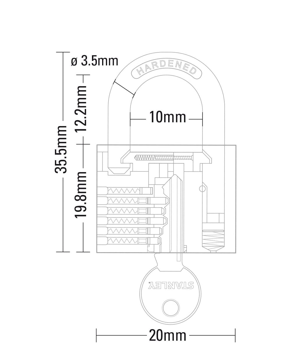 Stanley Brass Padlock 20mm Standard Shackle