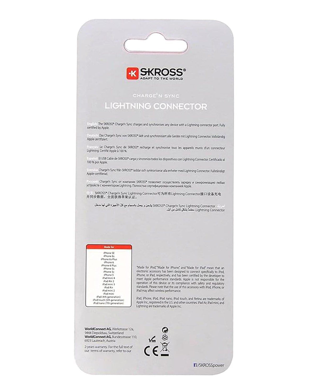 SKROSS Steel Line Charge & Sync Lightning Connector 1 Meter Cable Silver