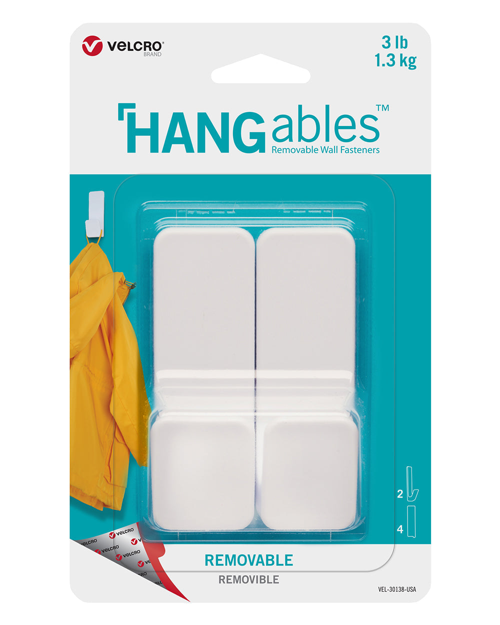 VELCRO HANGables Medium Removable Wall Hooks 2 Count White