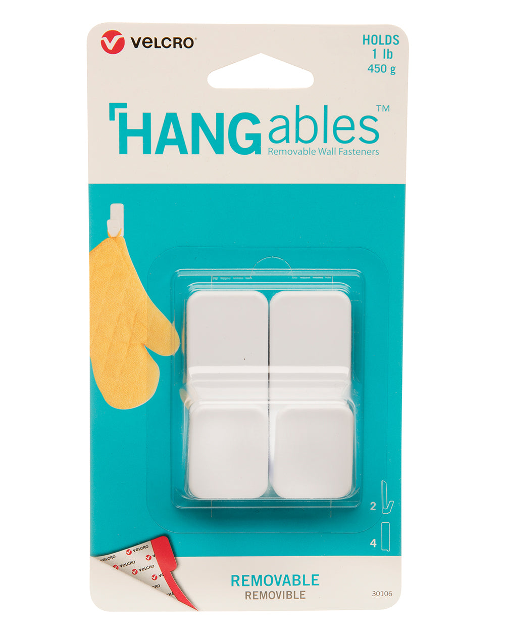 VELCRO HANGables Removable Small Wall Hooks 2 Count White