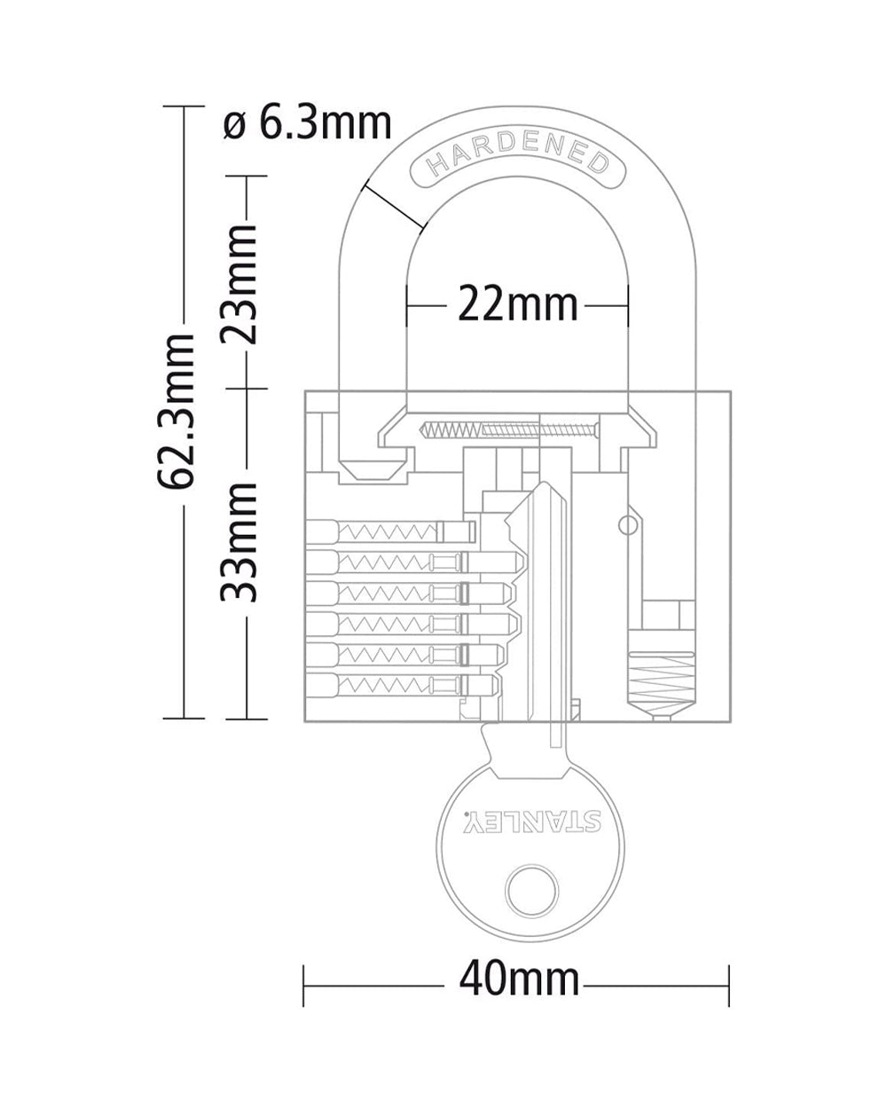 Stanley Brass Padlock 40mm Standard Shackle Set of 4