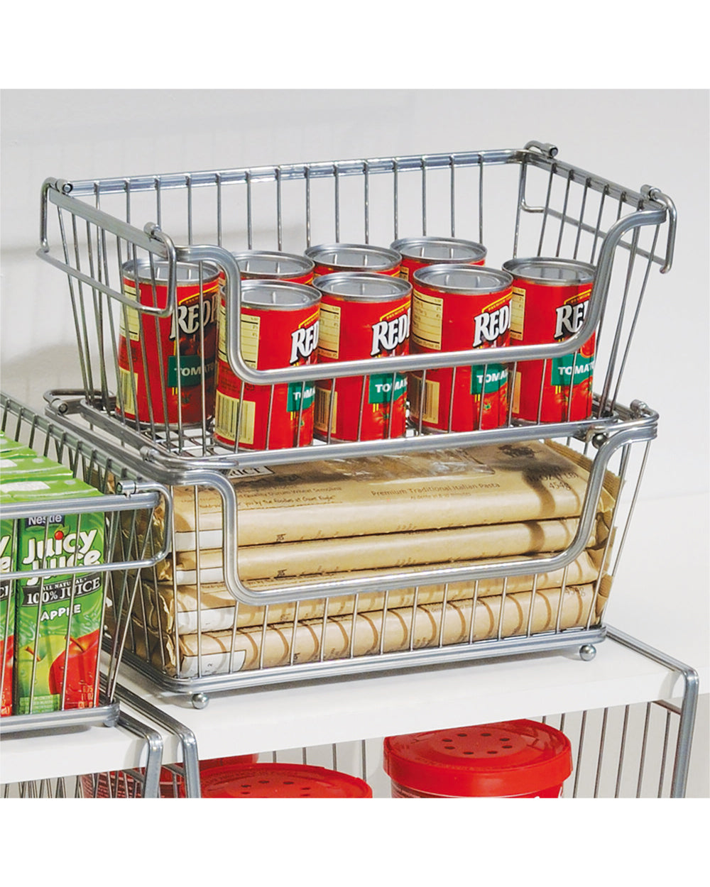 Interdesign York Lyra 12 inch Open Basket Silver Set of 2