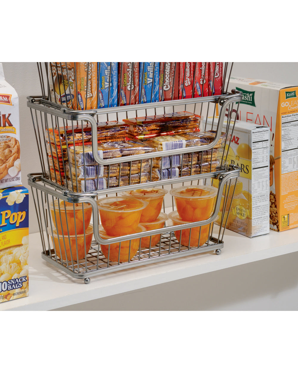 Interdesign York Lyra 12 inch Open Basket Silver Set of 2